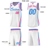 Custom White Shoulders Star Pattern Side Color Block Sports Uniform Basketball Jersey