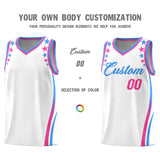 Custom White Shoulders Star Pattern Side Color Block Sports Uniform Basketball Jersey