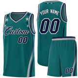 Custom Aqua Shoulders Star Pattern Side Color Block Sports Uniform Basketball Jersey