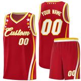 Custom Red Shoulders Star Pattern Side Color Block Sports Uniform Basketball Jersey