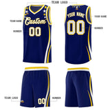 Custom Navy Shoulders Star Pattern Side Color Block Sports Uniform Basketball Jersey