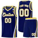 Custom Navy Shoulders Star Pattern Side Color Block Sports Uniform Basketball Jersey