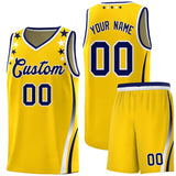 Custom Gold Shoulders Star Pattern Side Color Block Sports Uniform Basketball Jersey