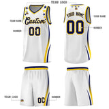 Custom White Shoulders Star Pattern Side Color Block Sports Uniform Basketball Jersey