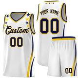 Custom White Shoulders Star Pattern Side Color Block Sports Uniform Basketball Jersey
