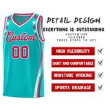 Custom Sky Blue Shoulders Star Pattern Side Color Block Sports Uniform Basketball Jersey