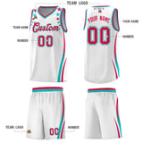 Custom White Shoulders Star Pattern Side Color Block Sports Uniform Basketball Jersey