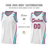 Custom White Shoulders Star Pattern Side Color Block Sports Uniform Basketball Jersey