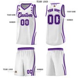 Custom White Shoulders Star Pattern Side Color Block Sports Uniform Basketball Jersey