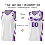 Custom White Shoulders Star Pattern Side Color Block Sports Uniform Basketball Jersey