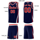 Custom Navy Shoulders Star Pattern Side Color Block Sports Uniform Basketball Jersey