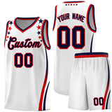 Custom White Shoulders Star Pattern Side Color Block Sports Uniform Basketball Jersey