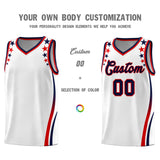 Custom White Shoulders Star Pattern Side Color Block Sports Uniform Basketball Jersey