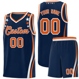 Custom Navy Shoulders Star Pattern Side Color Block Sports Uniform Basketball Jersey