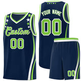 Custom Navy Shoulders Star Pattern Side Color Block Sports Uniform Basketball Jersey