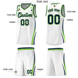 Custom White Shoulders Star Pattern Side Color Block Sports Uniform Basketball Jersey