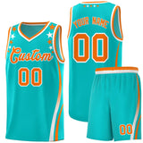 Custom Sky Blue Shoulders Star Pattern Side Color Block Sports Uniform Basketball Jersey