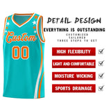 Custom Sky Blue Shoulders Star Pattern Side Color Block Sports Uniform Basketball Jersey