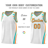 Custom White Shoulders Star Pattern Side Color Block Sports Uniform Basketball Jersey