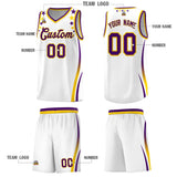 Custom White Shoulders Star Pattern Side Color Block Sports Uniform Basketball Jersey