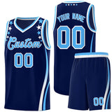 Custom Navy Shoulders Star Pattern Side Color Block Sports Uniform Basketball Jersey