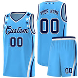 Custom Light Blue Shoulders Star Pattern Side Color Block Sports Uniform Basketball Jersey