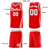 Custom Red Shoulders Star Pattern Side Color Block Sports Uniform Basketball Jersey