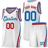 Custom White Shoulders Star Pattern Side Color Block Sports Uniform Basketball Jersey