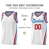 Custom White Shoulders Star Pattern Side Color Block Sports Uniform Basketball Jersey
