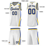 Custom White Shoulders Star Pattern Side Color Block Sports Uniform Basketball Jersey