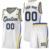 Custom White Shoulders Star Pattern Side Color Block Sports Uniform Basketball Jersey