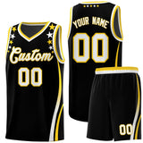 Custom Black Shoulders Star Pattern Side Color Block Sports Uniform Basketball Jersey