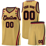 Custom Old Gold Shoulders Star Pattern Side Color Block Sports Uniform Basketball Jersey