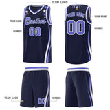 Custom Navy Shoulders Star Pattern Side Color Block Sports Uniform Basketball Jersey