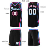 Custom Black Shoulders Star Pattern Side Color Block Sports Uniform Basketball Jersey