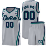 Custom Gray Shoulders Star Pattern Side Color Block Sports Uniform Basketball Jersey