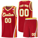 Custom Red Shoulders Star Pattern Side Color Block Sports Uniform Basketball Jersey