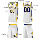 Custom White Shoulders Star Pattern Side Color Block Sports Uniform Basketball Jersey