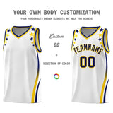 Custom White Shoulders Star Pattern Side Color Block Sports Uniform Basketball Jersey