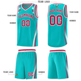 Custom Sky Blue Shoulders Star Pattern Side Color Block Sports Uniform Basketball Jersey