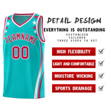 Custom Sky Blue Shoulders Star Pattern Side Color Block Sports Uniform Basketball Jersey