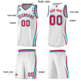Custom White Shoulders Star Pattern Side Color Block Sports Uniform Basketball Jersey