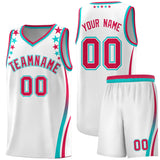 Custom White Shoulders Star Pattern Side Color Block Sports Uniform Basketball Jersey