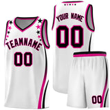Custom White Shoulders Star Pattern Side Color Block Sports Uniform Basketball Jersey