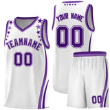 Custom White Shoulders Star Pattern Side Color Block Sports Uniform Basketball Jersey