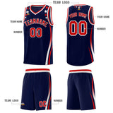 Custom Navy Shoulders Star Pattern Side Color Block Sports Uniform Basketball Jersey