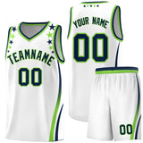 Custom White Shoulders Star Pattern Side Color Block Sports Uniform Basketball Jersey