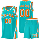Custom Sky Blue Shoulders Star Pattern Side Color Block Sports Uniform Basketball Jersey