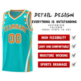 Custom Sky Blue Shoulders Star Pattern Side Color Block Sports Uniform Basketball Jersey