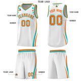 Custom White Shoulders Star Pattern Side Color Block Sports Uniform Basketball Jersey